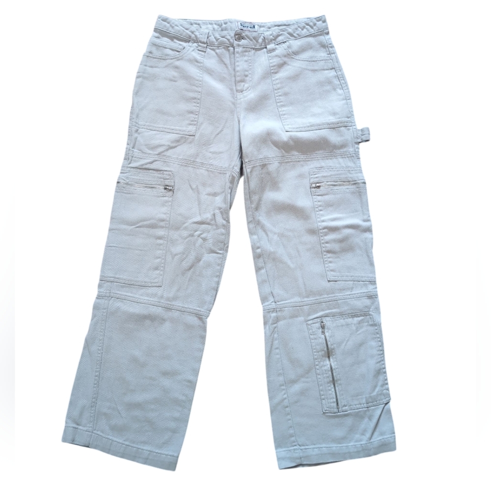 Los Angeles Sixty Six Cargo Jeans, Skater, Light Gray, Junior Size 9 - Y2K Retro